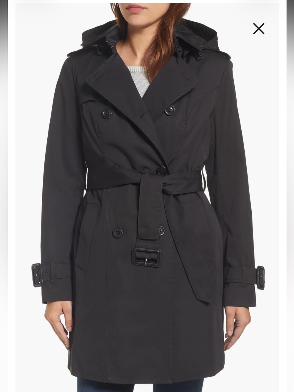London Fog Heritage Hooded Black Trench with Belt 1X EUC